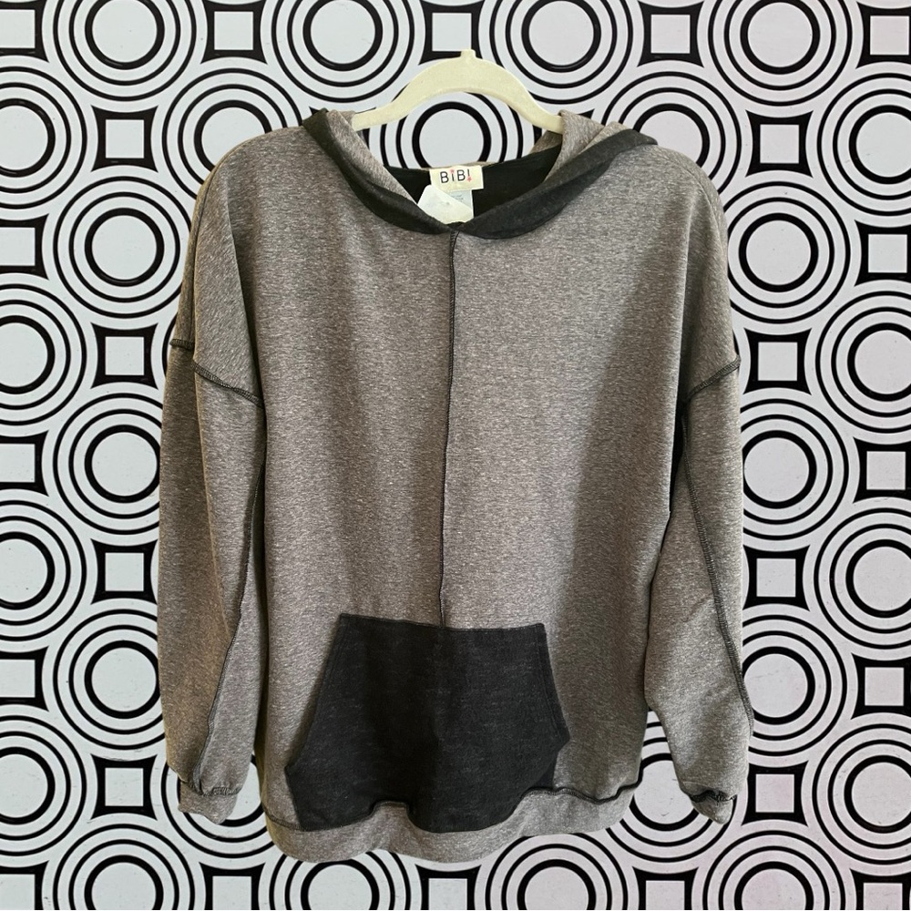 BiBi Heather Gray Pullover Hoodie with Charcoal Trim